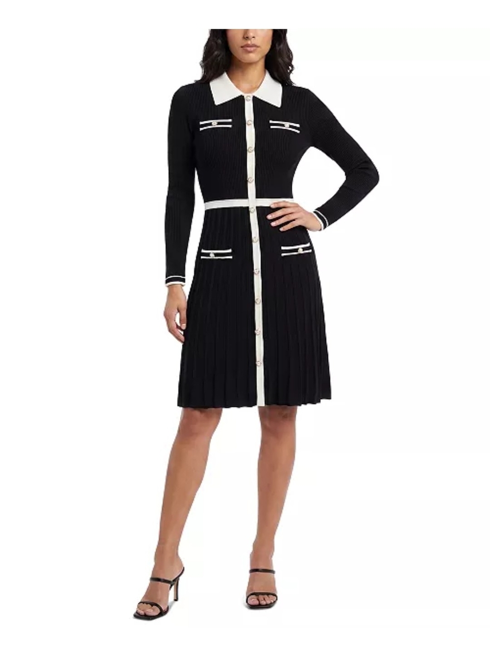 Taylor Black Knit Midi Dress with White Trim